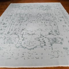 Hand-Knotted 8x10 Silk Wool Rug Gray Sage Modern Abstract Erased Rug