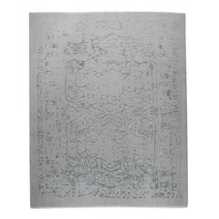 Hand-Knotted 8x10 Silk Wool Rug Gray Sage Modern Abstract Erased Rug