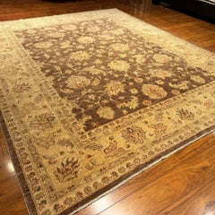 Hand-Knotted 8x10 Sultanabad Wool Rug Brown Beige Floral Area Carpet