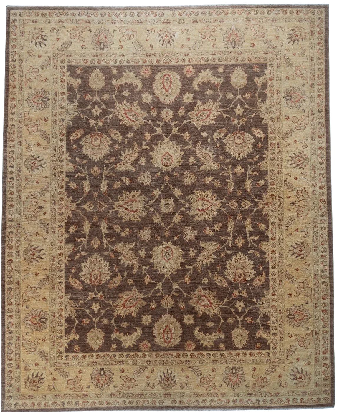 Hand-Knotted 8x10 Sultanabad Wool Rug Brown Beige Floral Area Carpet For Sale