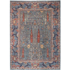 Hand-Knotted 9x12 Cypress Wool Rug Slate Blue Rust Tree Garden Carpet