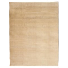 Hand-Knotted 9x12 Neutral Wool Rug, Minimalist Textured Geometric Stripe Design