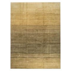 Hand-Knotted 9x12 Noli Silk Wool Rug Gold Olive Modern Abstract Rug