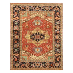 Hand-Knotted 9x12 Wool Rug Rust Navy Geometric Medallion Area Carpet