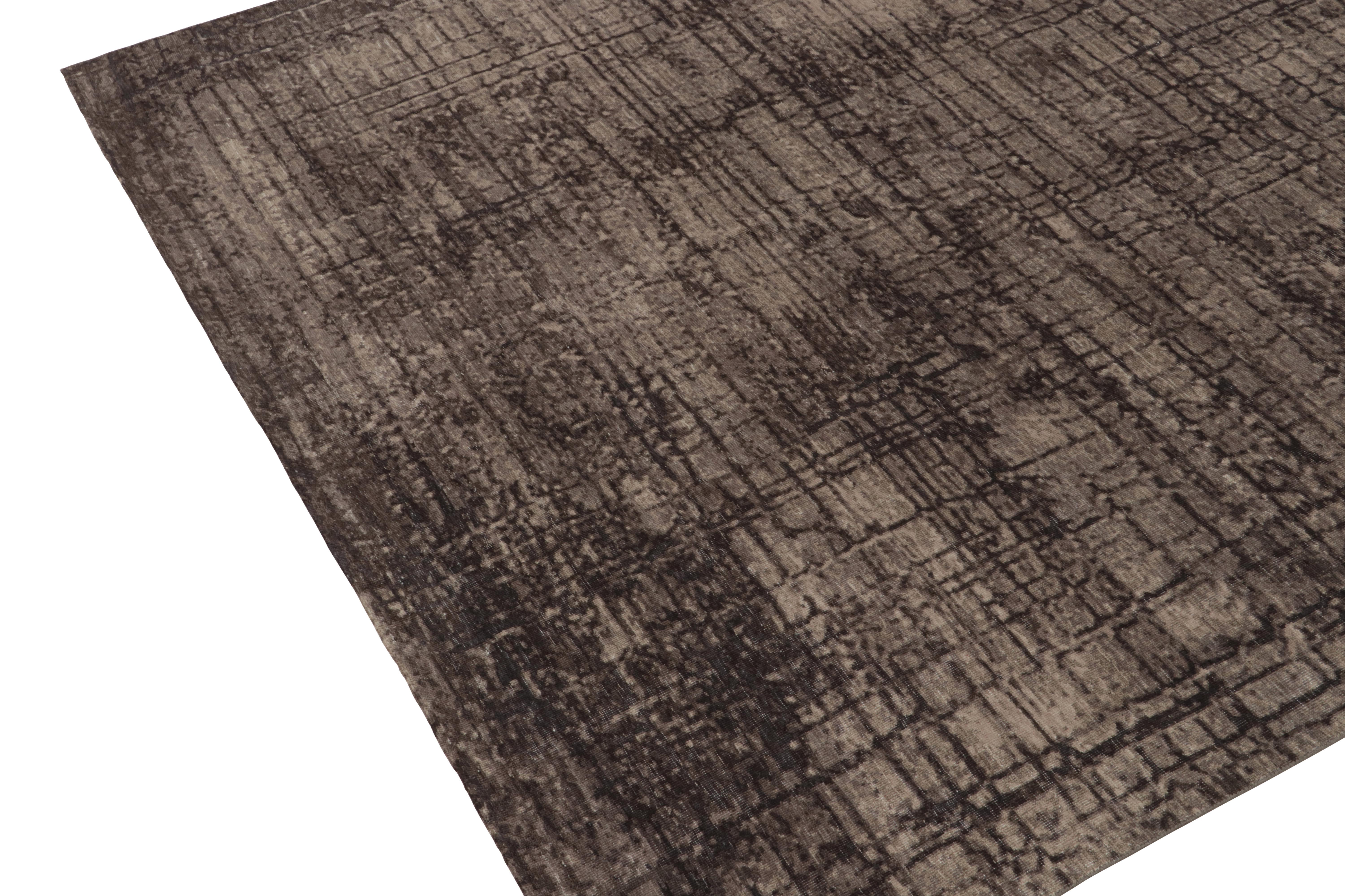 Handgeknüpfter abstrakter Teppich und Kelim-Teppich in braunem, schwarzem Gemäldemuster (Indisch) im Angebot