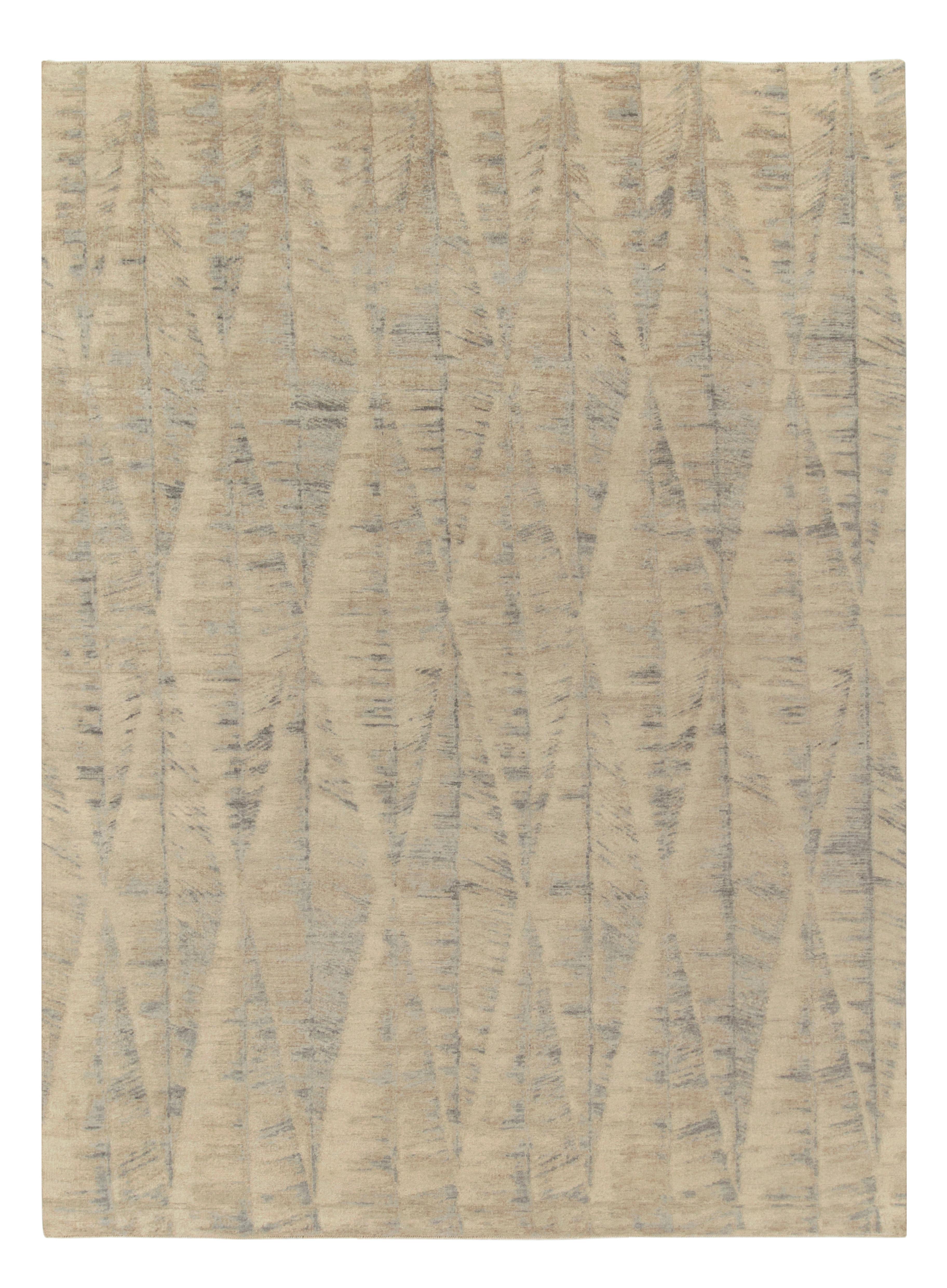 Hand-Knotted Abstract Rug in Beige, Blue-Gray Geometric Pattern by Rug & Kilim