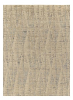 Hand-Knotted Abstract Rug in Beige, Blue-Gray Geometric Pattern by Rug & Kilim