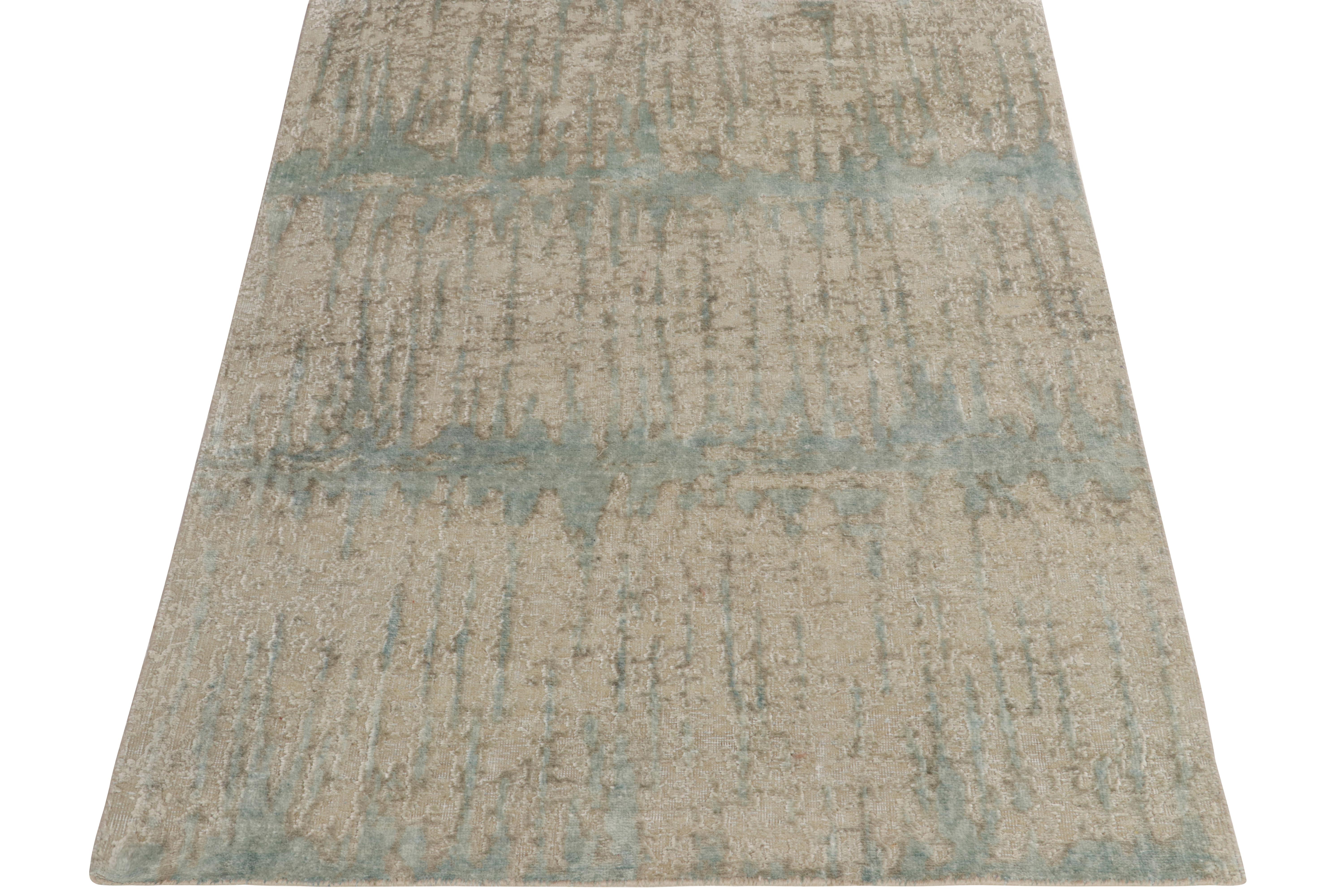 Modern Rug & Kilim's Hand-Knotted Abstract Rug in Blue, Beige-Brown Pattern For Sale