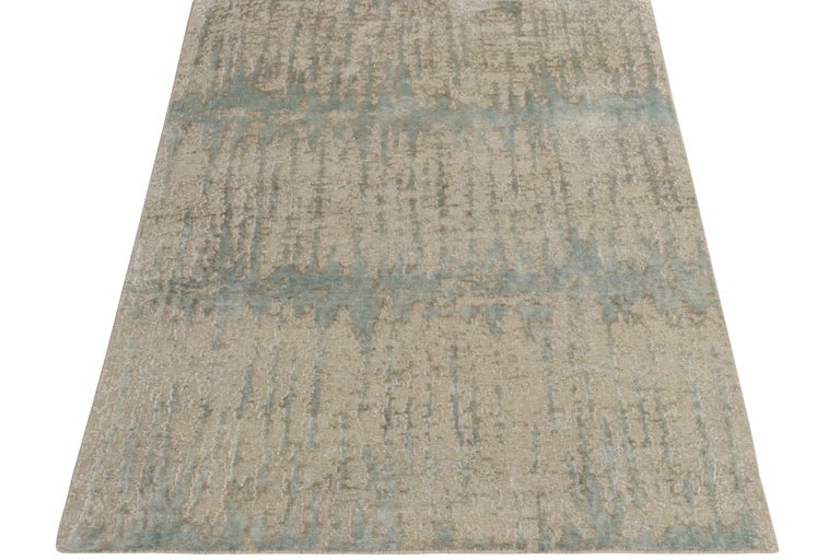 Modern Hand-Knotted Abstract Rug in Blue, Beige-Brown Pattern by Rug & Kilim For Sale