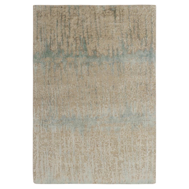 Hand-Knotted Abstract Rug in Blue, Beige-Brown Pattern by Rug & Kilim For Sale