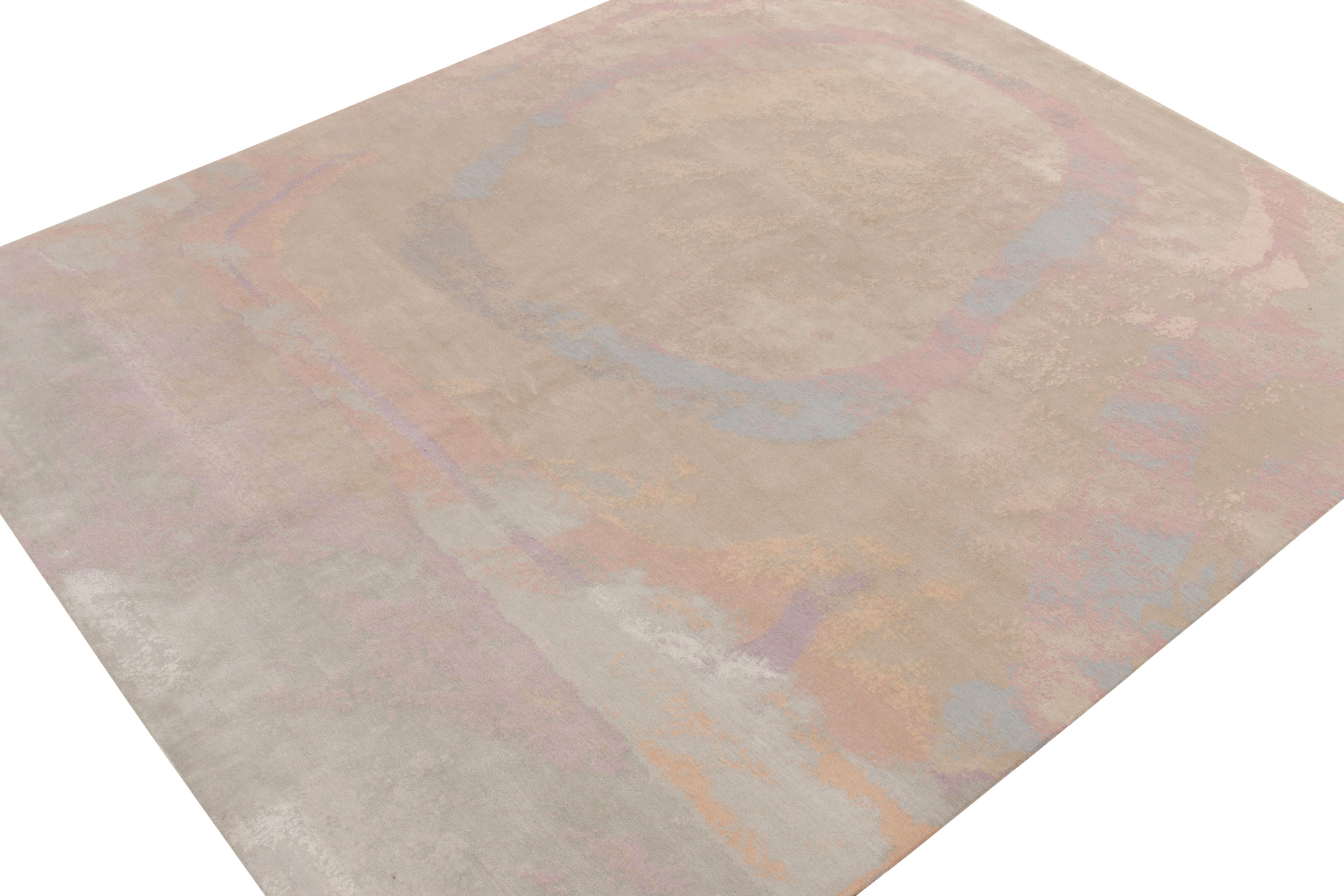Nepalese Rug & Kilim's Hand-Knotted Abstract Rug in Dreamy Pink and Blue Pattern For Sale