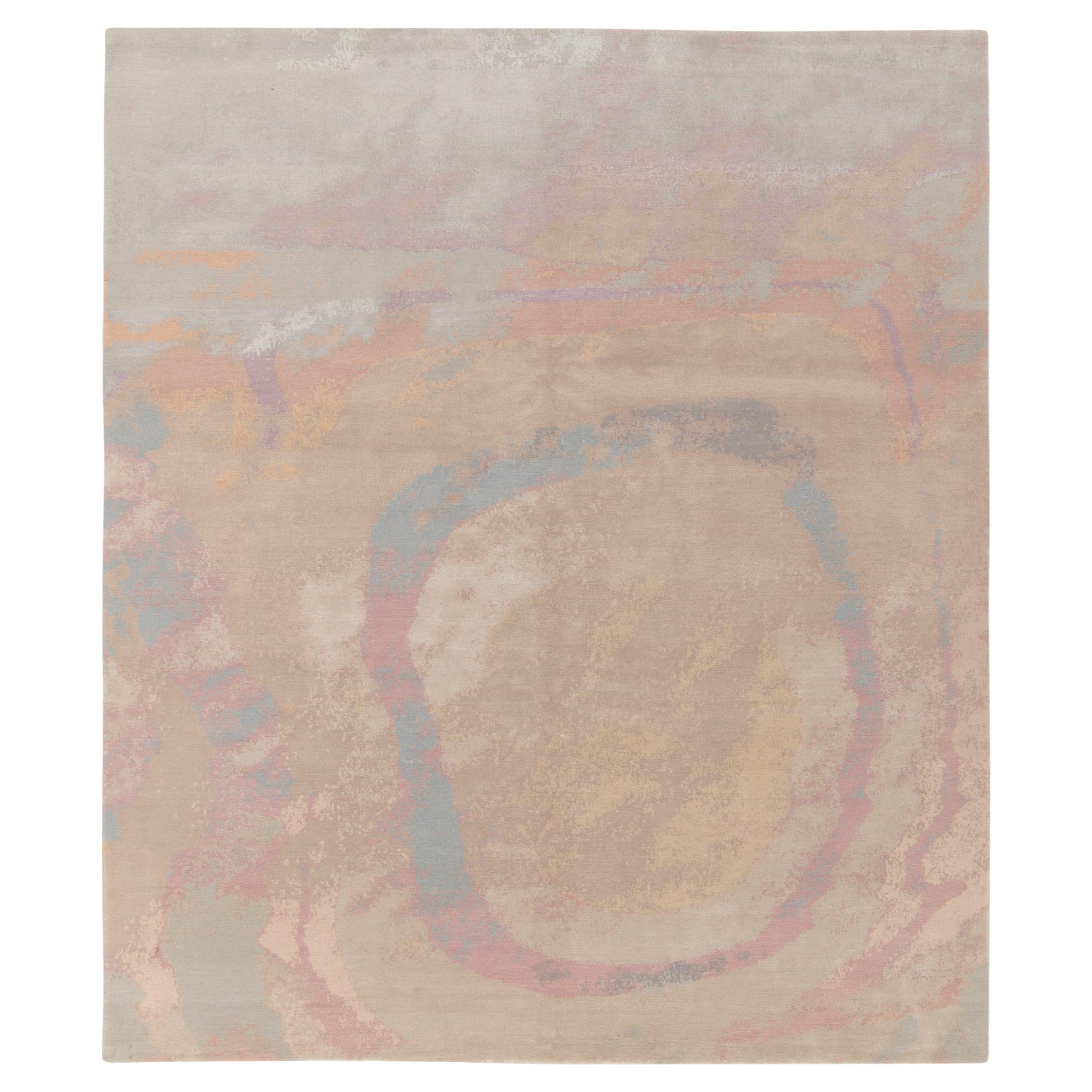 Rug & Kilim's Hand-Knotted Abstract Rug in Dreamy Pink and Blue Pattern For Sale
