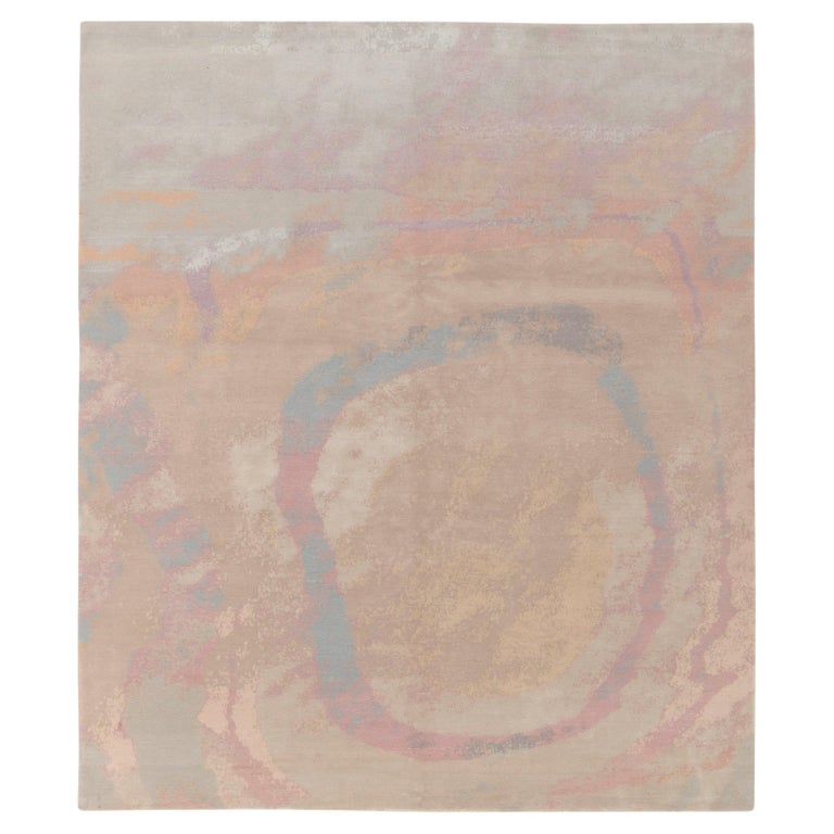 Rug and Kilim's HandKnotted Abstract Rug in Dreamy Pink and Blue
