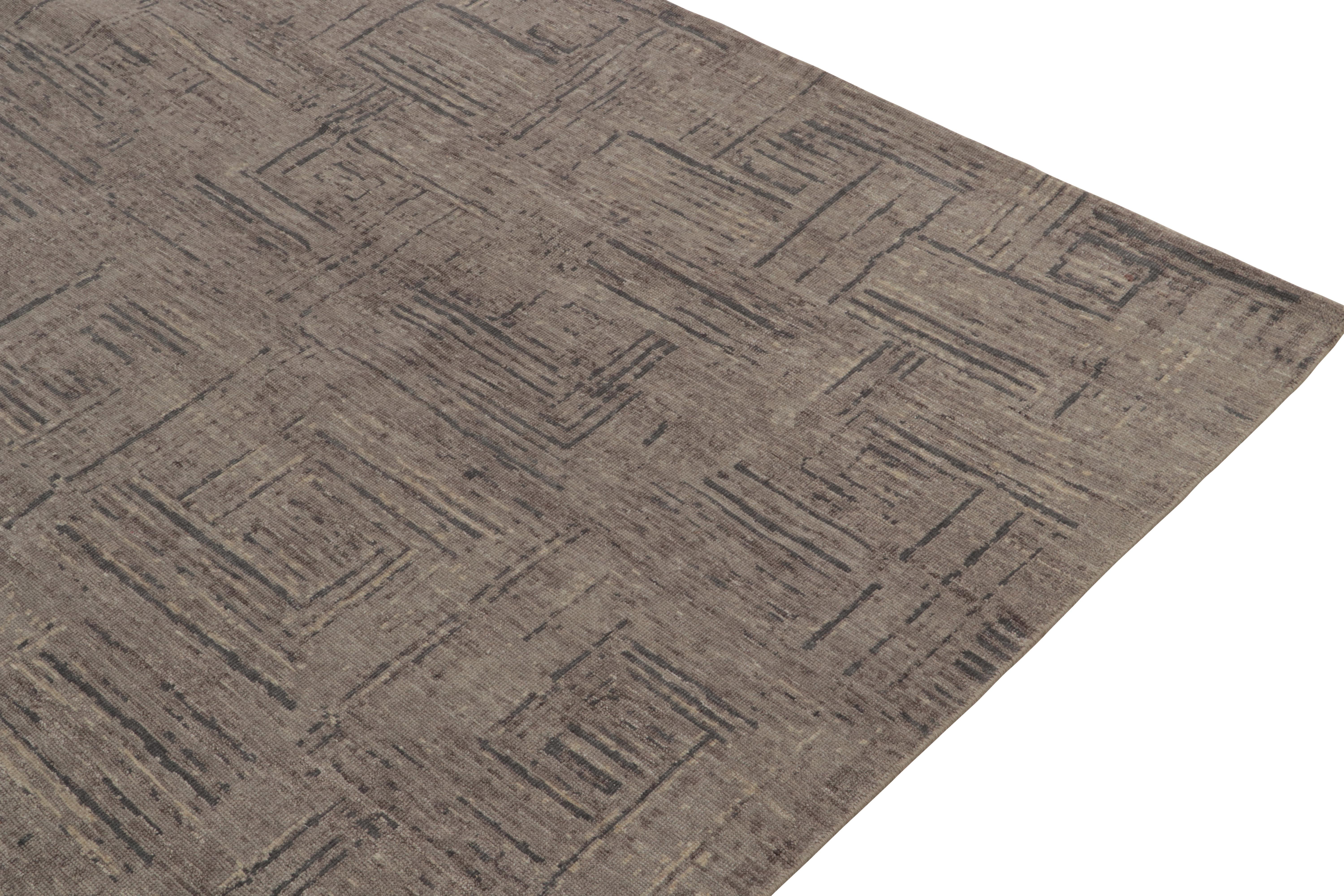 Contemporary Rug & Kilim's Hand-Knotted Abstract Rug in Gray, Beige-Brown Geometric Pattern For Sale