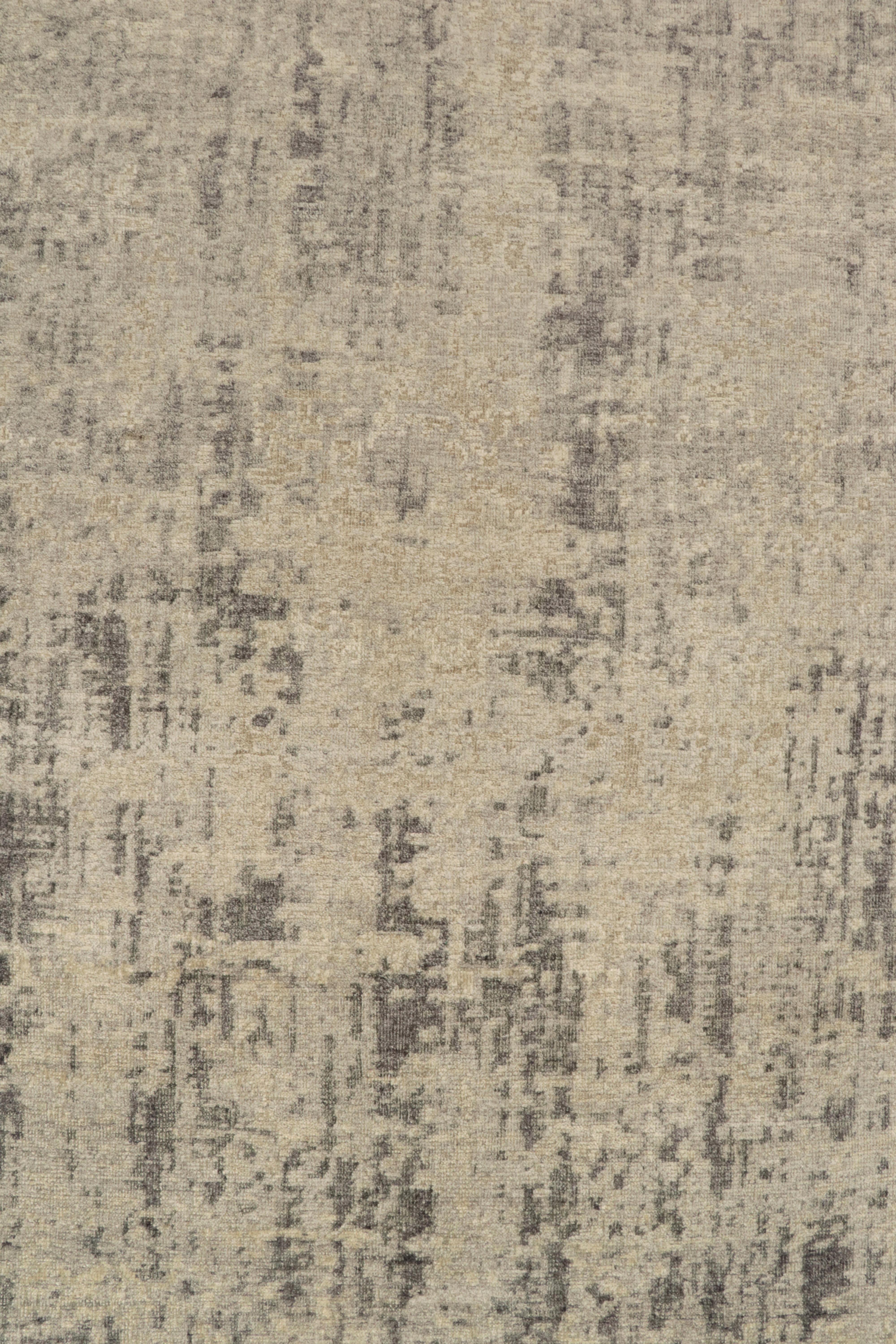 Hand-Knotted Rug & Kilim’s Abstract Rug In Greige And Taupe Striae For Sale