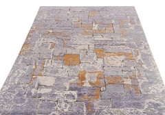 Rug & Kilim's Hand-Knotted Abstract Rug in Purple, White, Orange Pattern