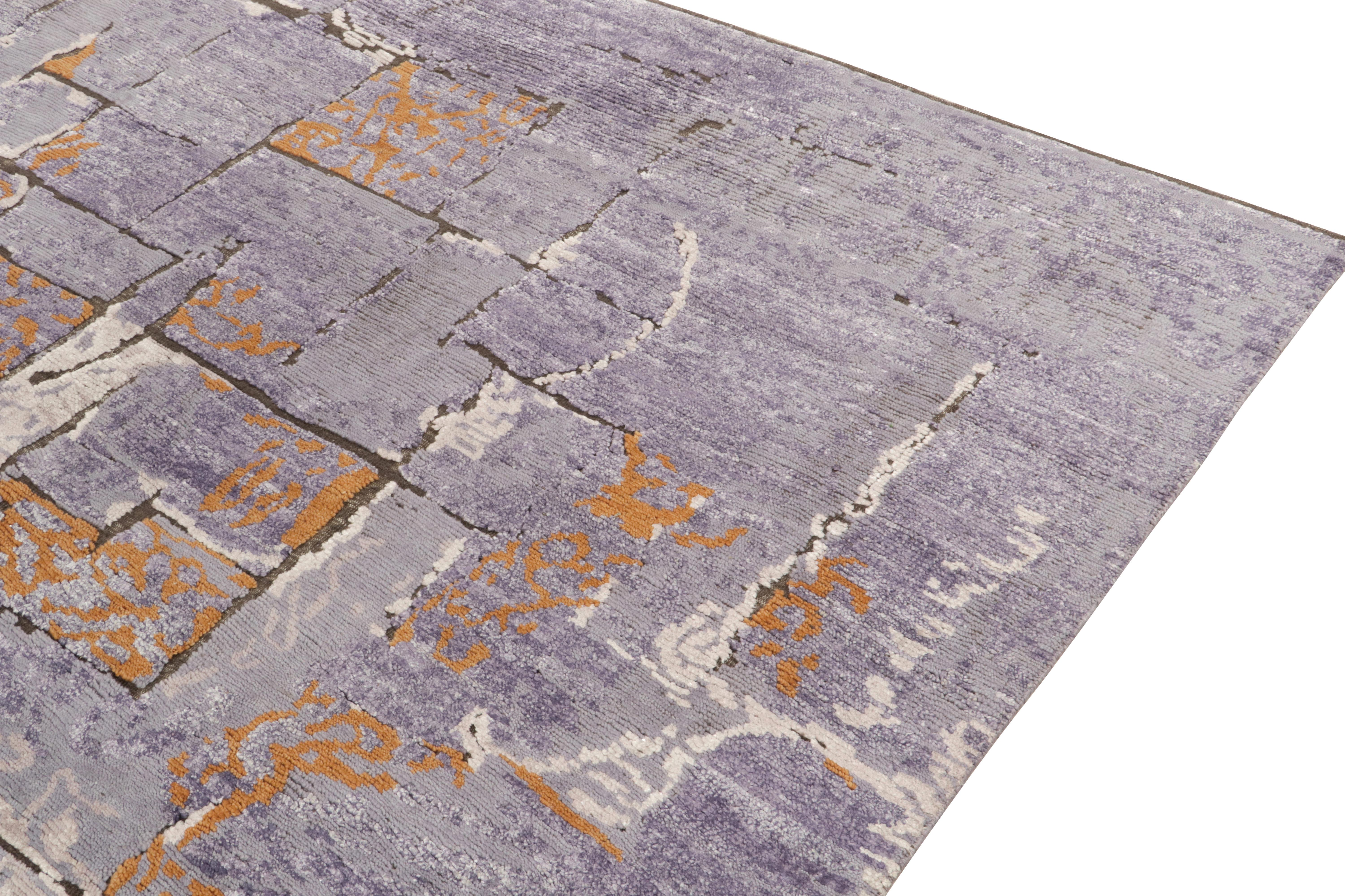 Rug & Kilim's Hand-Knotted Abstract Rug in Purple, White, Orange Pattern In New Condition For Sale In Long Island City, NY