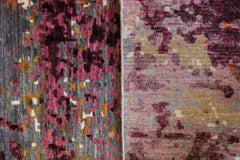 Hand-Knotted Abstract Wool Persian Rug in Blue, Purple, Red, and Yellow, 8 x 10