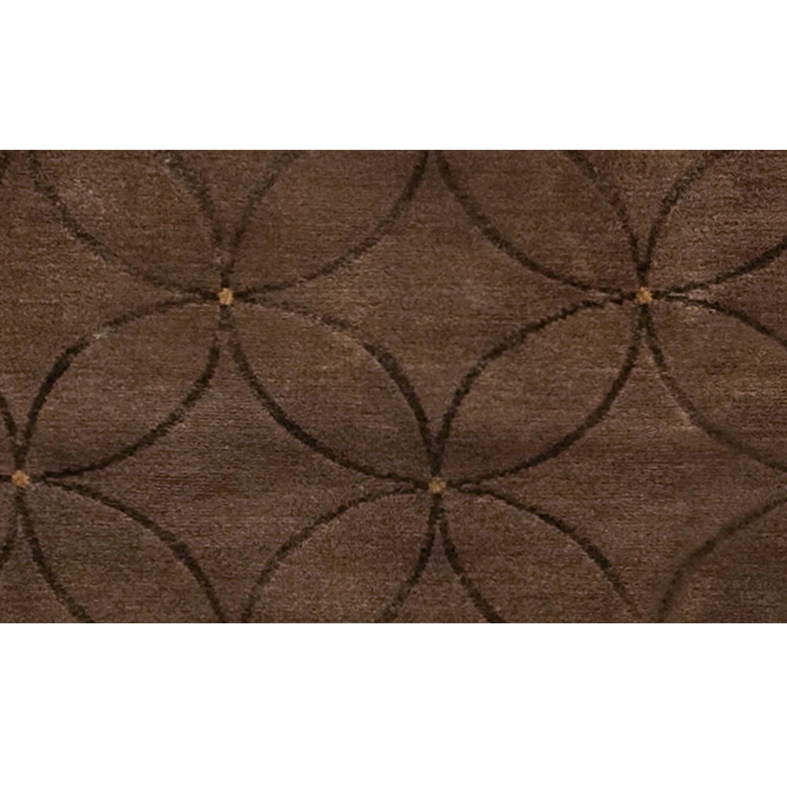 Nepalese Luxury Modern Hand-Knotted Adaptations Circle Lattice Brown 12x16 Rug For Sale