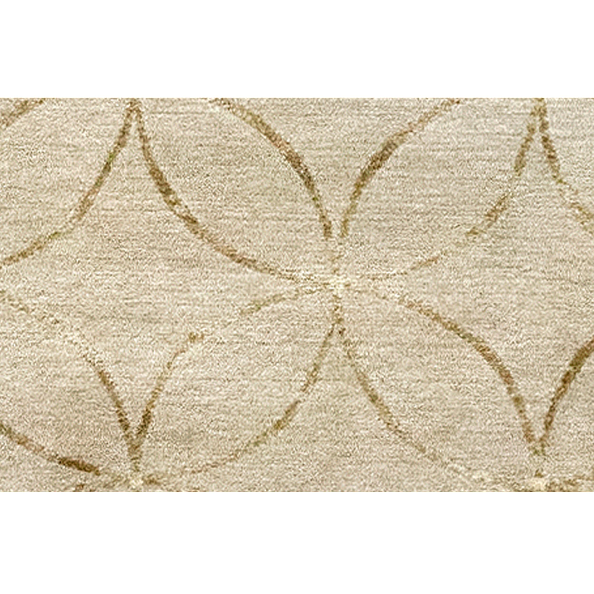 Nepalese Luxury Modern Hand-Knotted Adaptations Circle Lattice Ivory 12x16 Rug For Sale