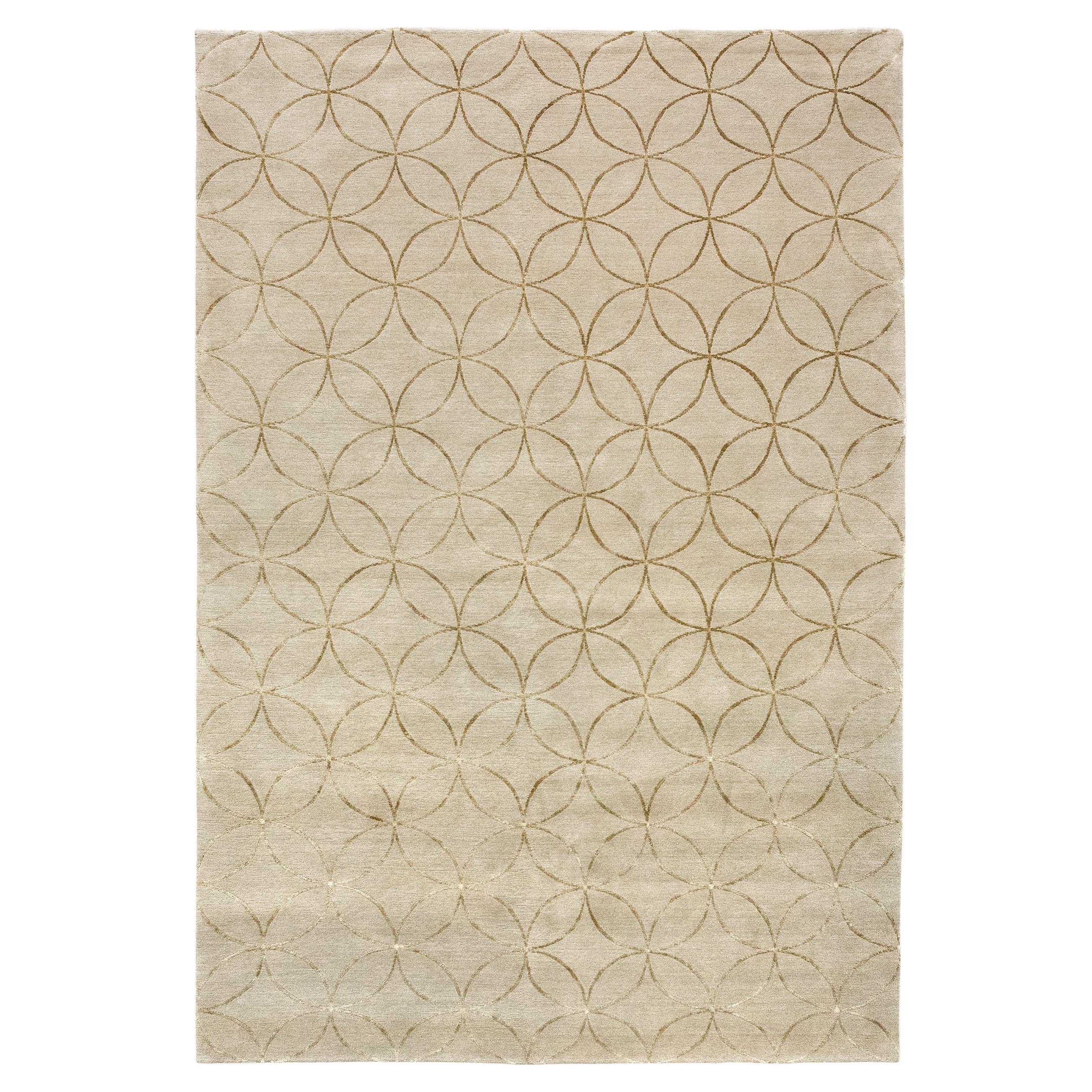 Luxury Modern Hand-Knotted Adaptations Circle Lattice Ivory 12x16 Rug For Sale