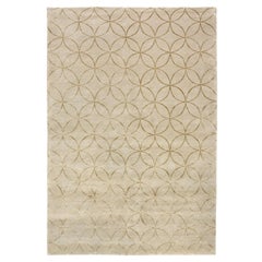 Luxury Modern Hand-Knotted Adaptations Circle Lattice Ivory 12x16 Rug