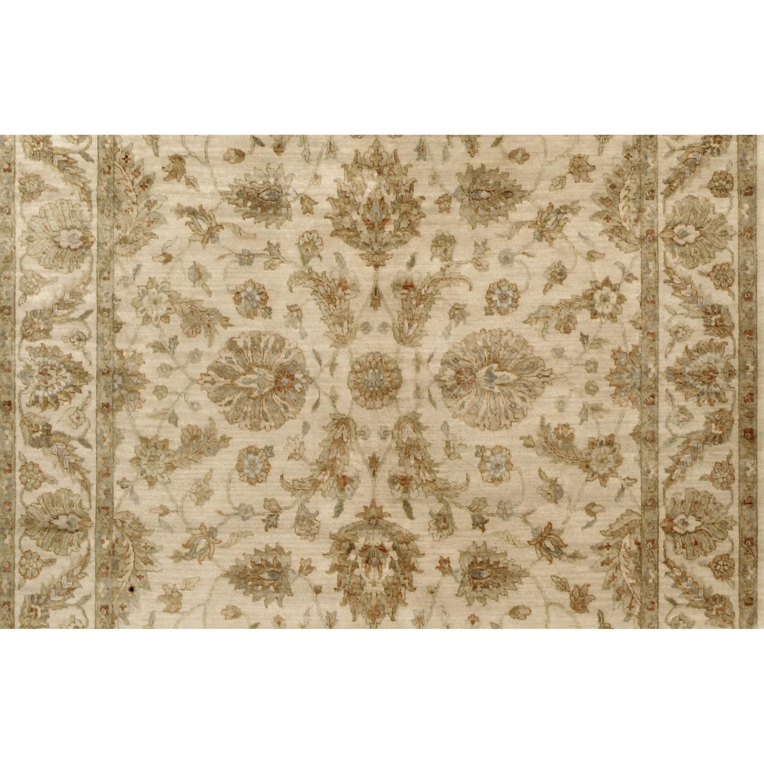 Indian Luxury Traditional Hand-Knotted Cream 12X24 Rug For Sale