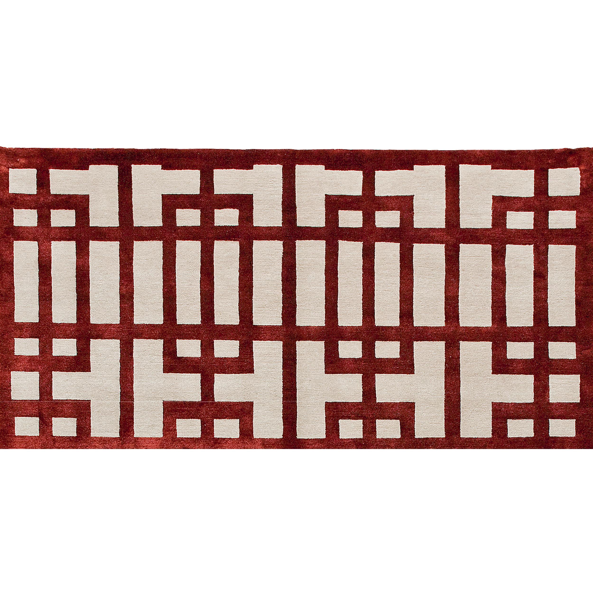 Nepalese Luxury Modern Hand-Knotted Adaptations Gated Lattice Garnet 10x14 Rug For Sale