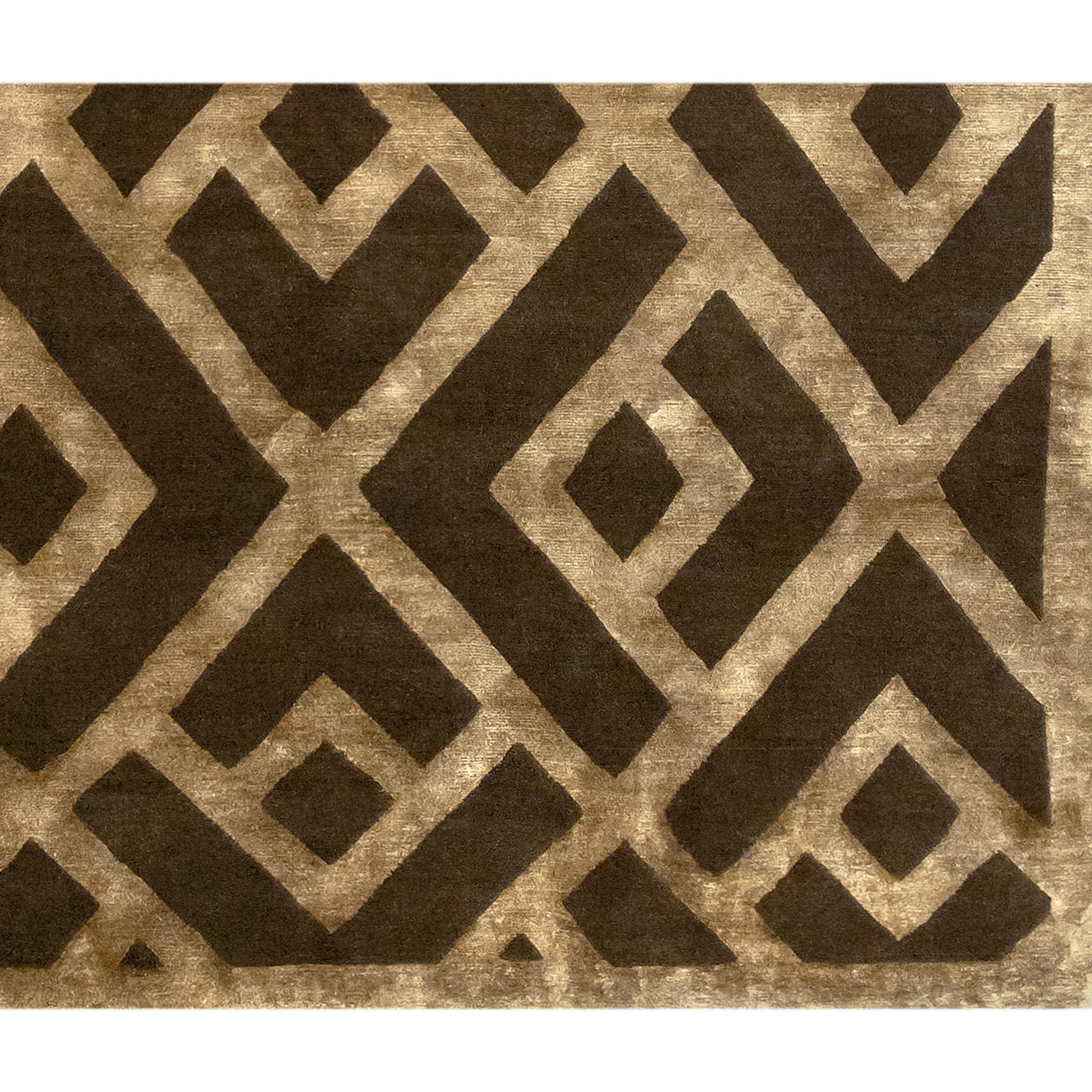 Nepalese Luxury Modern Hand-Knotted Adaptations Laced Diamond Brown/Gold 12x16 Rug For Sale