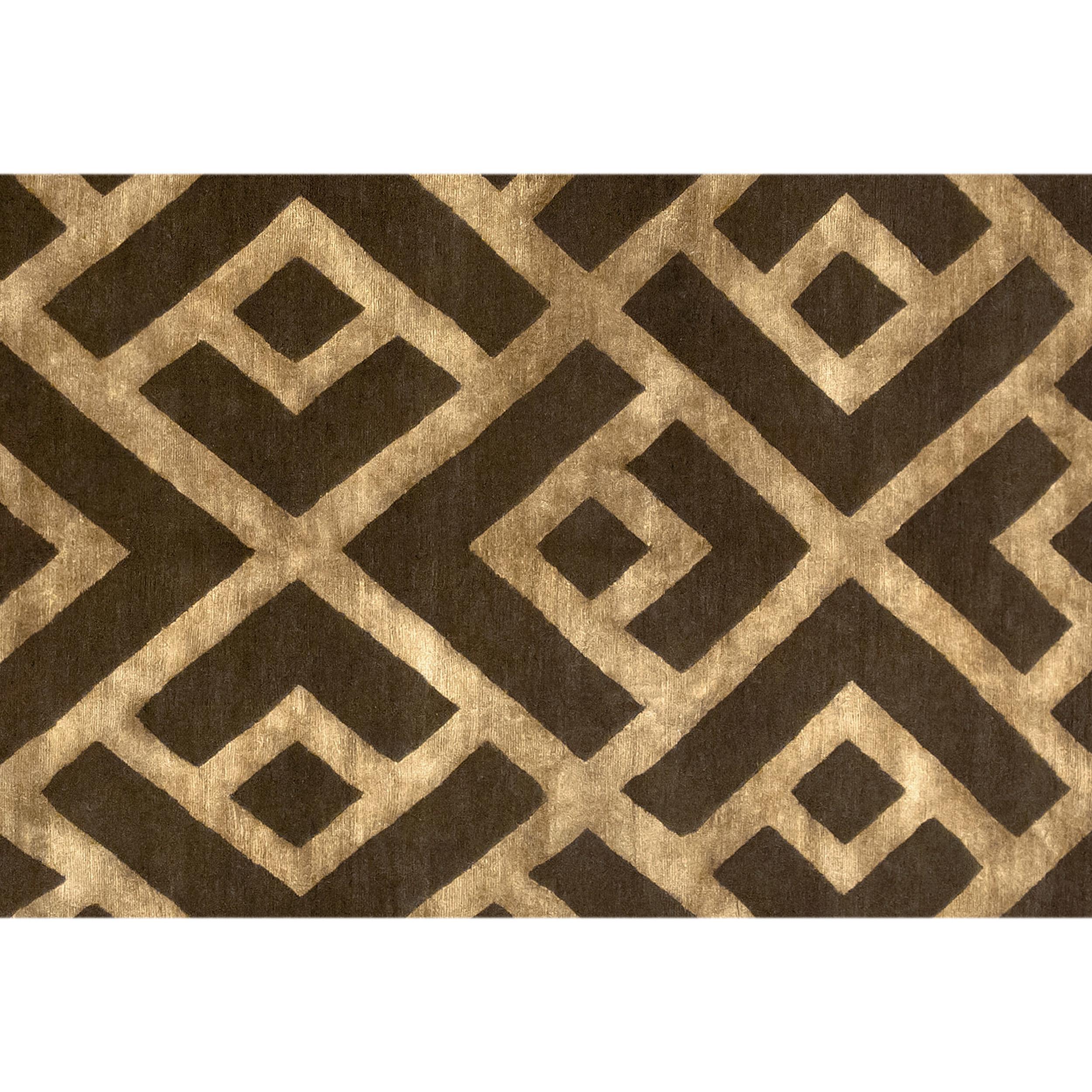 Contemporary Luxury Modern Hand-Knotted Adaptations Laced Diamond Brown/Gold 12x16 Rug For Sale