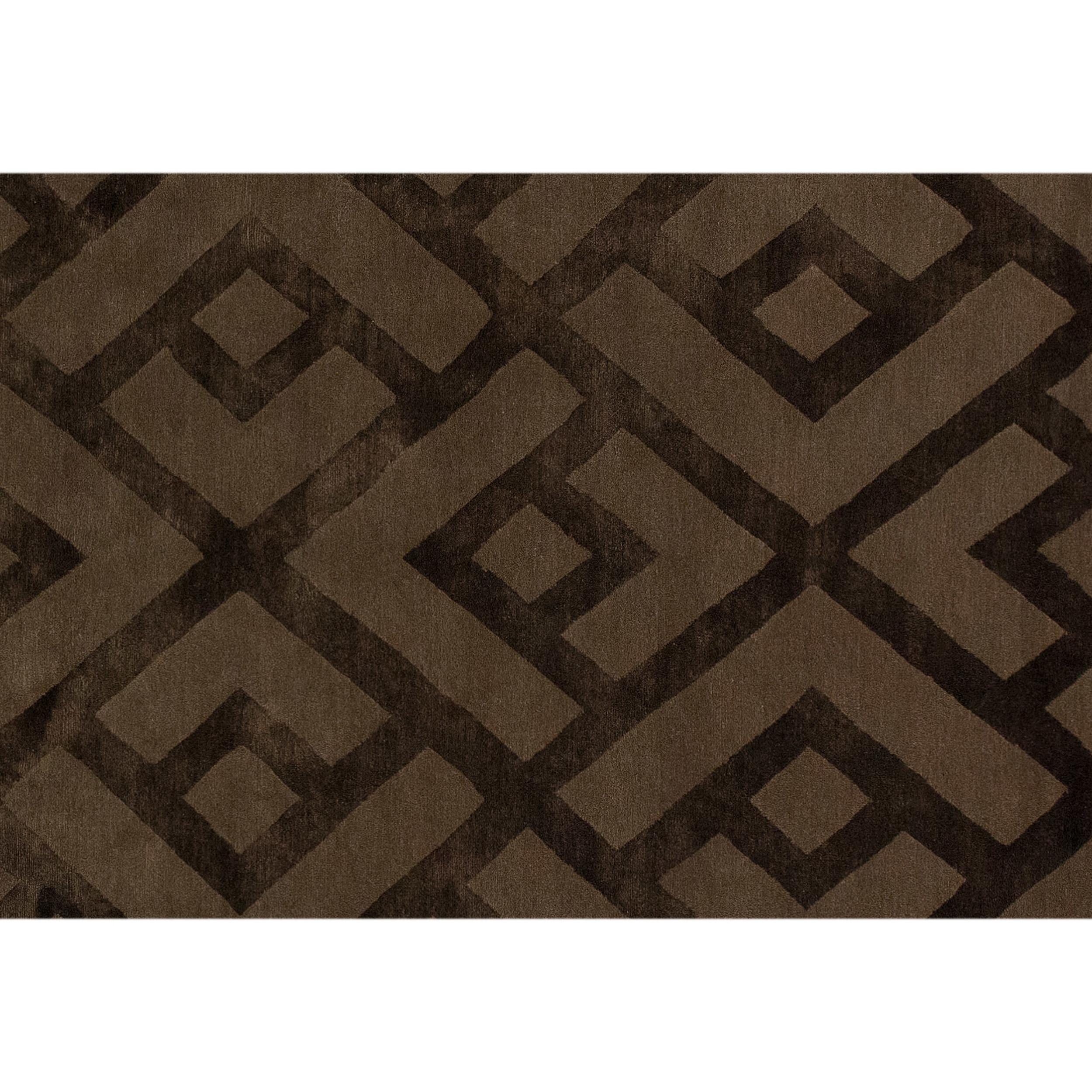 Nepalese Luxury Modern Hand-Knotted Adaptations Laced Diamond Mocha 10x14 Rug For Sale