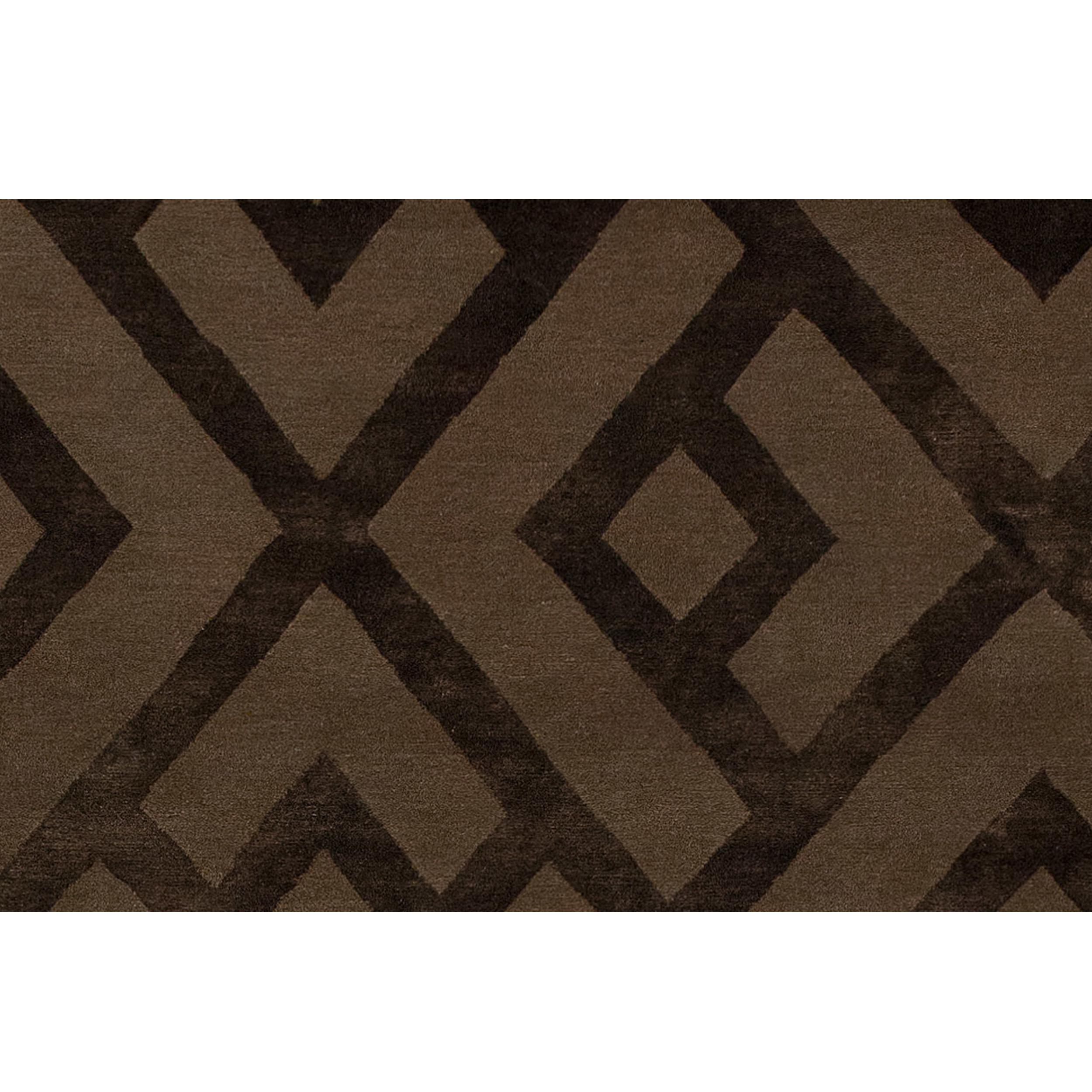 Contemporary Luxury Modern Hand-Knotted Adaptations Laced Diamond Mocha 10x14 Rug For Sale