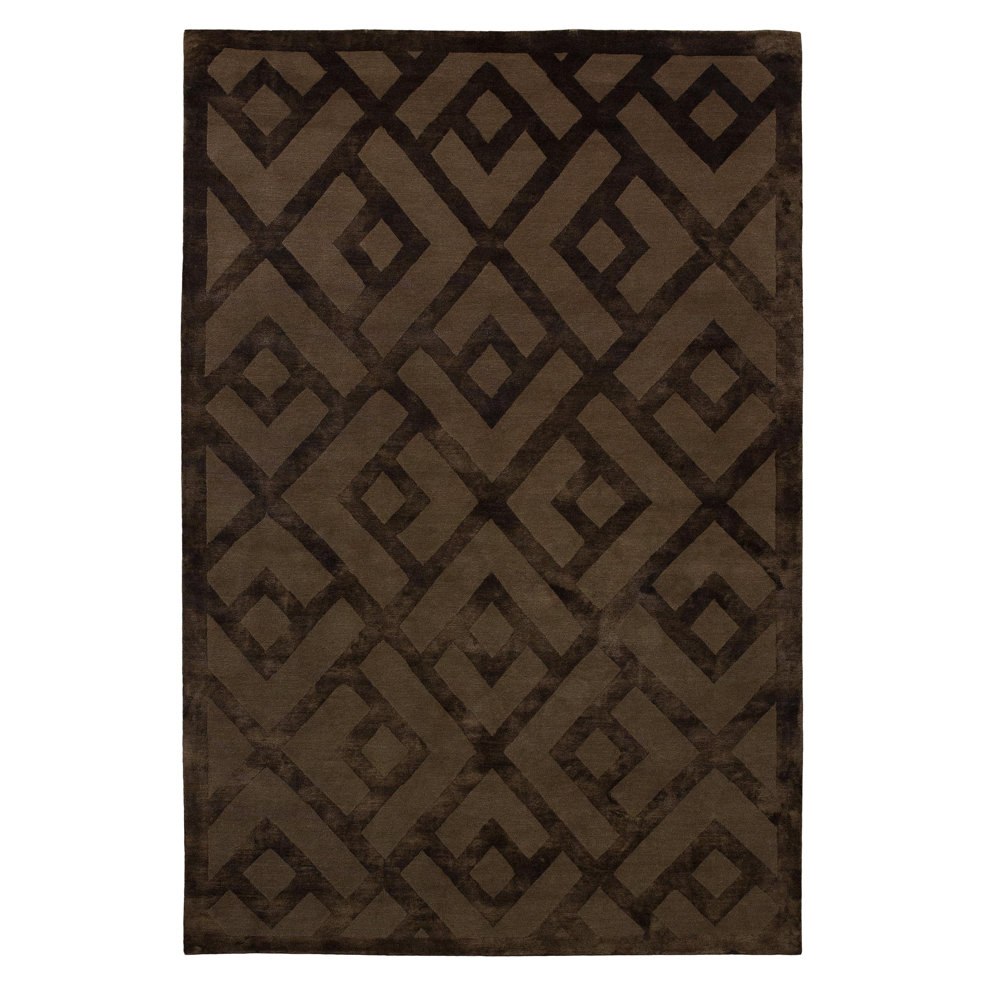 Luxury Modern Hand-Knotted Adaptations Laced Diamond Mocha 10x14 Rug For Sale