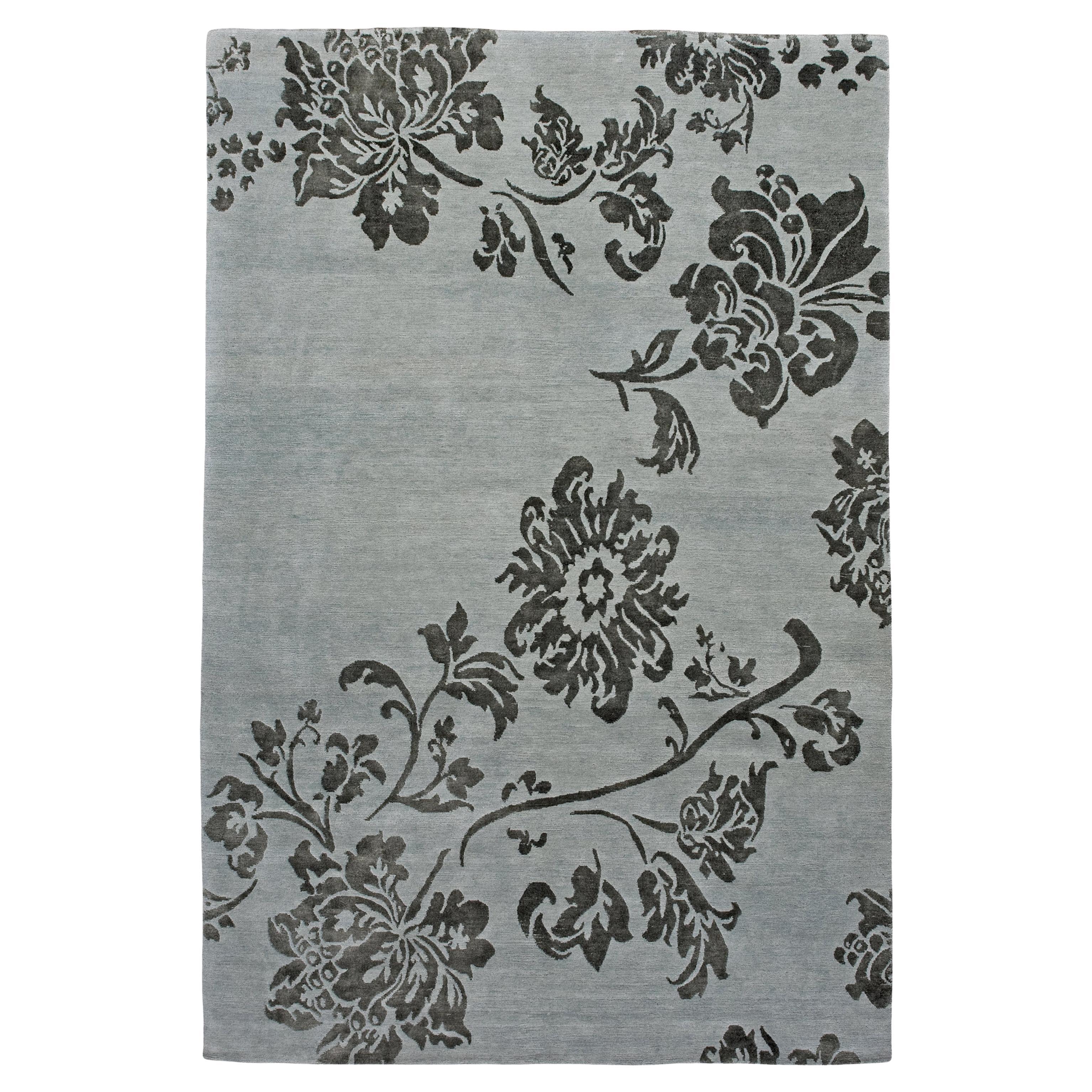 Luxury Modern Hand-Knotted Adaptations Lotus Sky 12x16 Rug For Sale