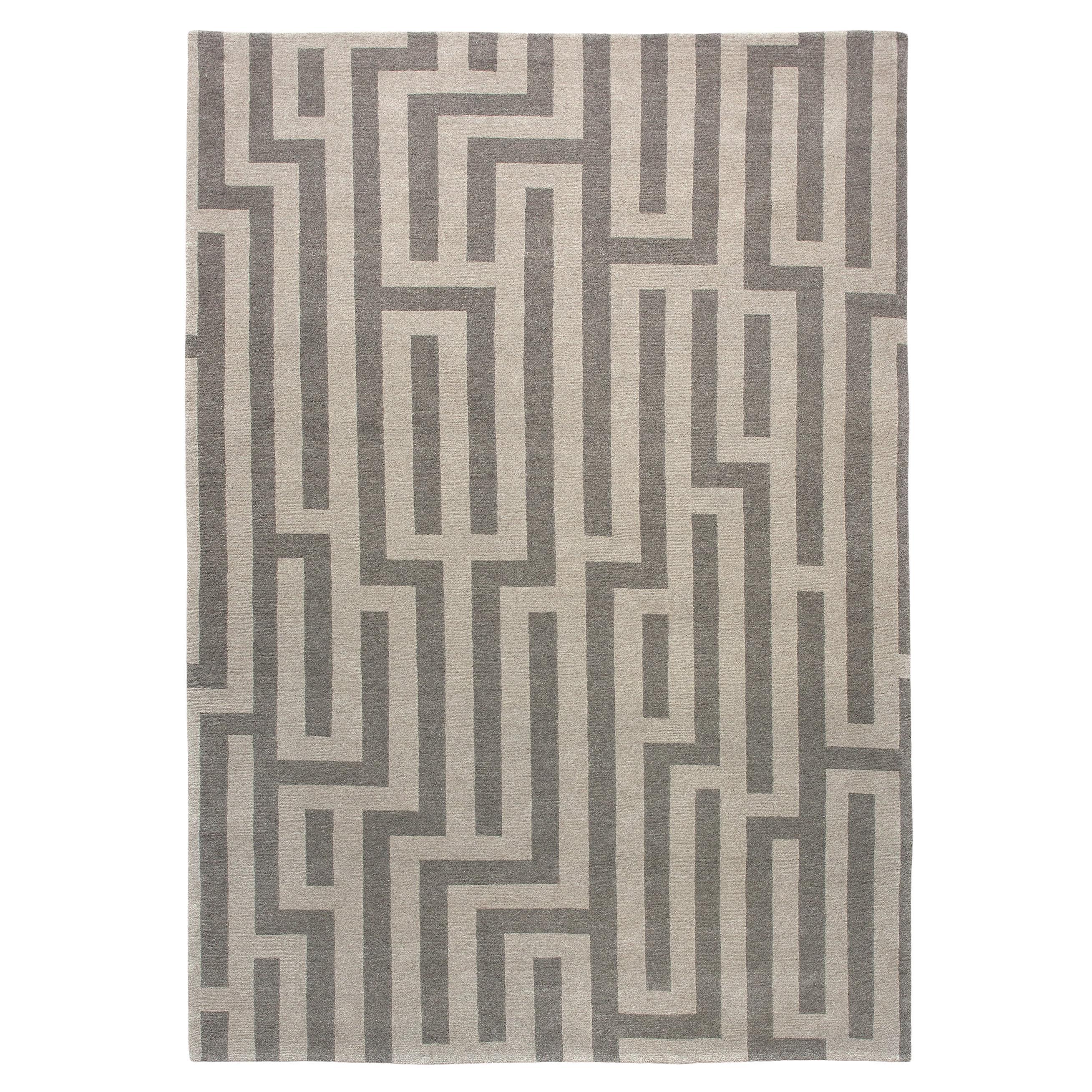 Luxury Modern Hand-Knotted Adaptations Maze Fawn 12x16 Rug For Sale