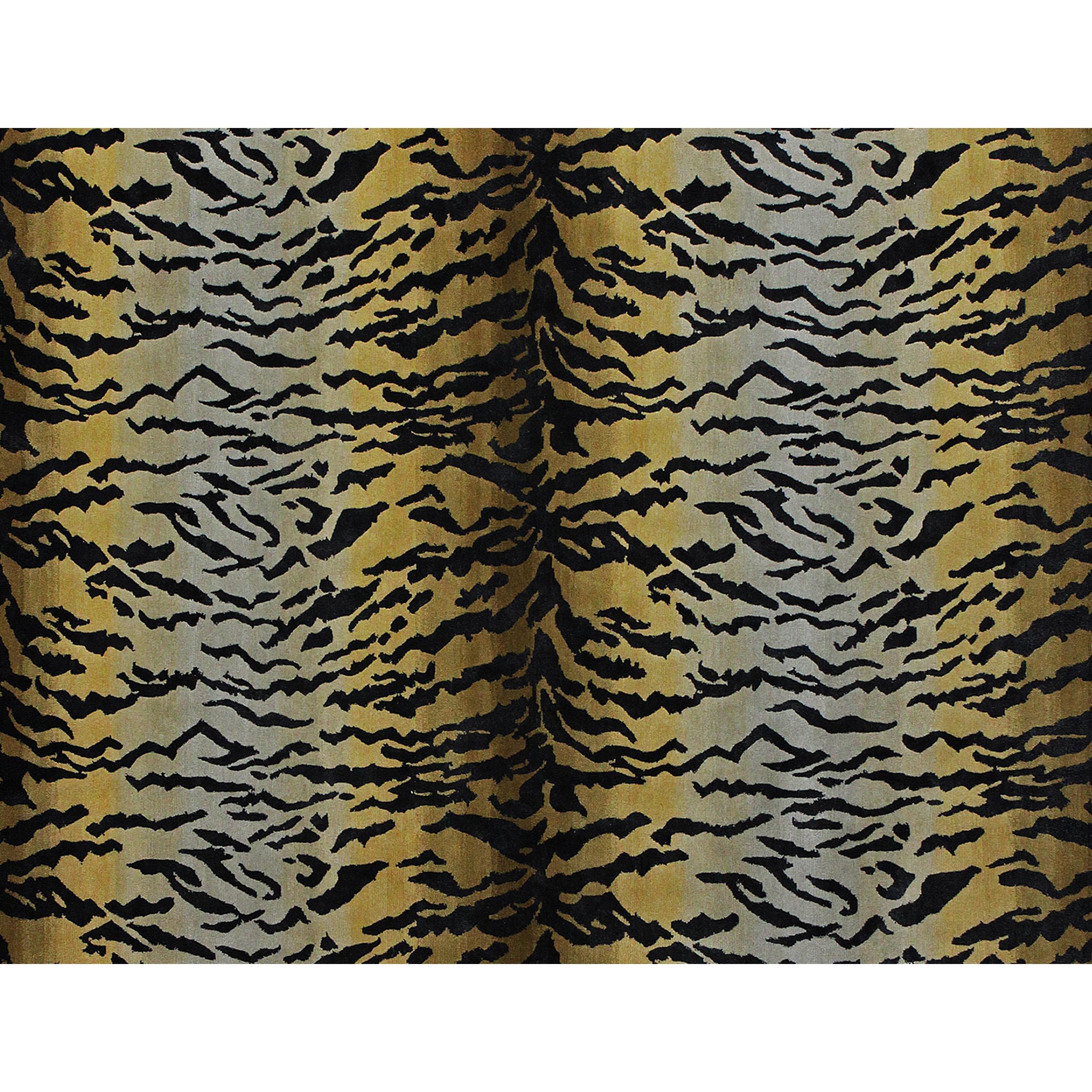 Contemporary Luxury Modern Hand-Knotted Adaptations Panthera Tiger 12x16 Rug For Sale