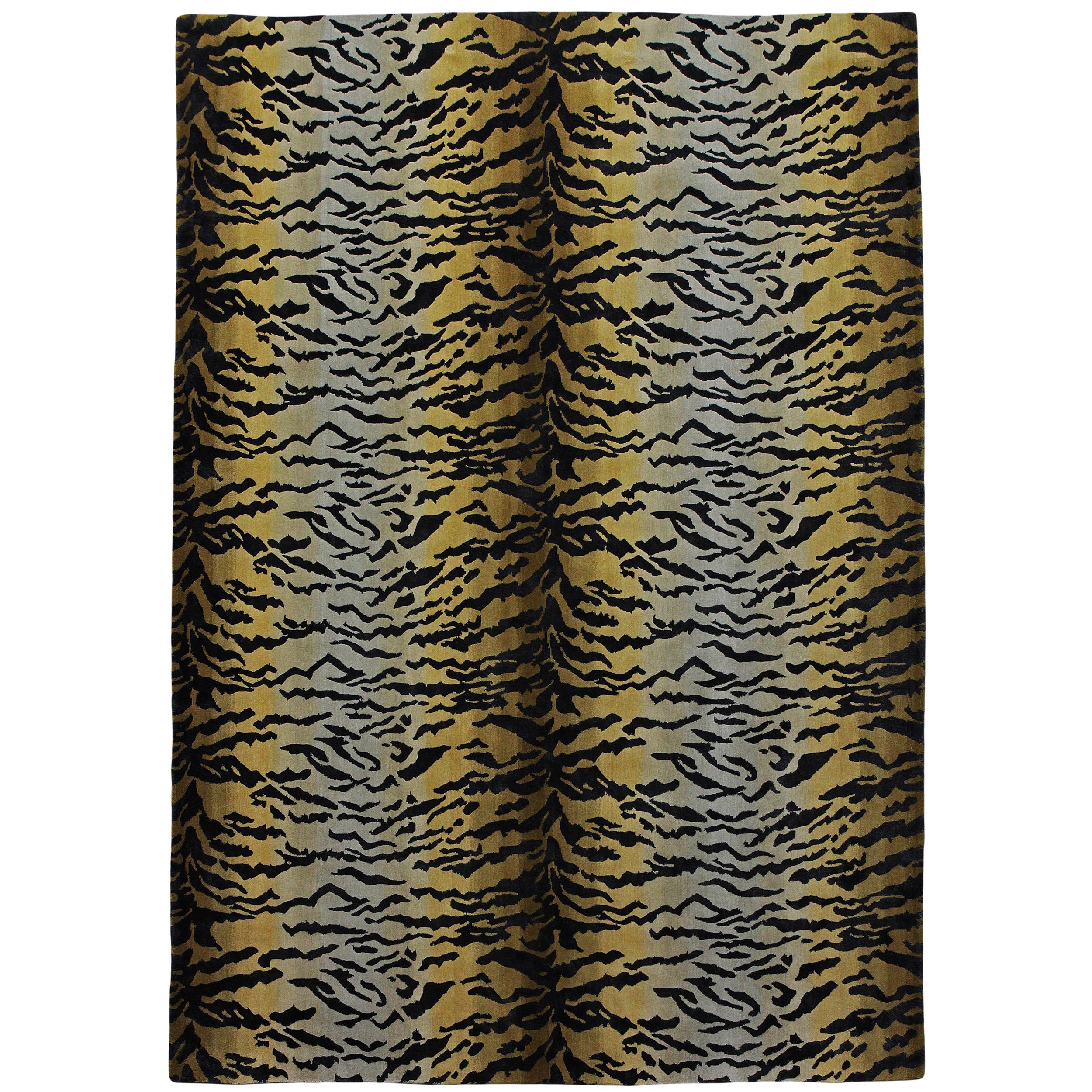 Wool Luxury Modern Hand-Knotted Adaptations Panthera Tiger 12x16 Rug For Sale
