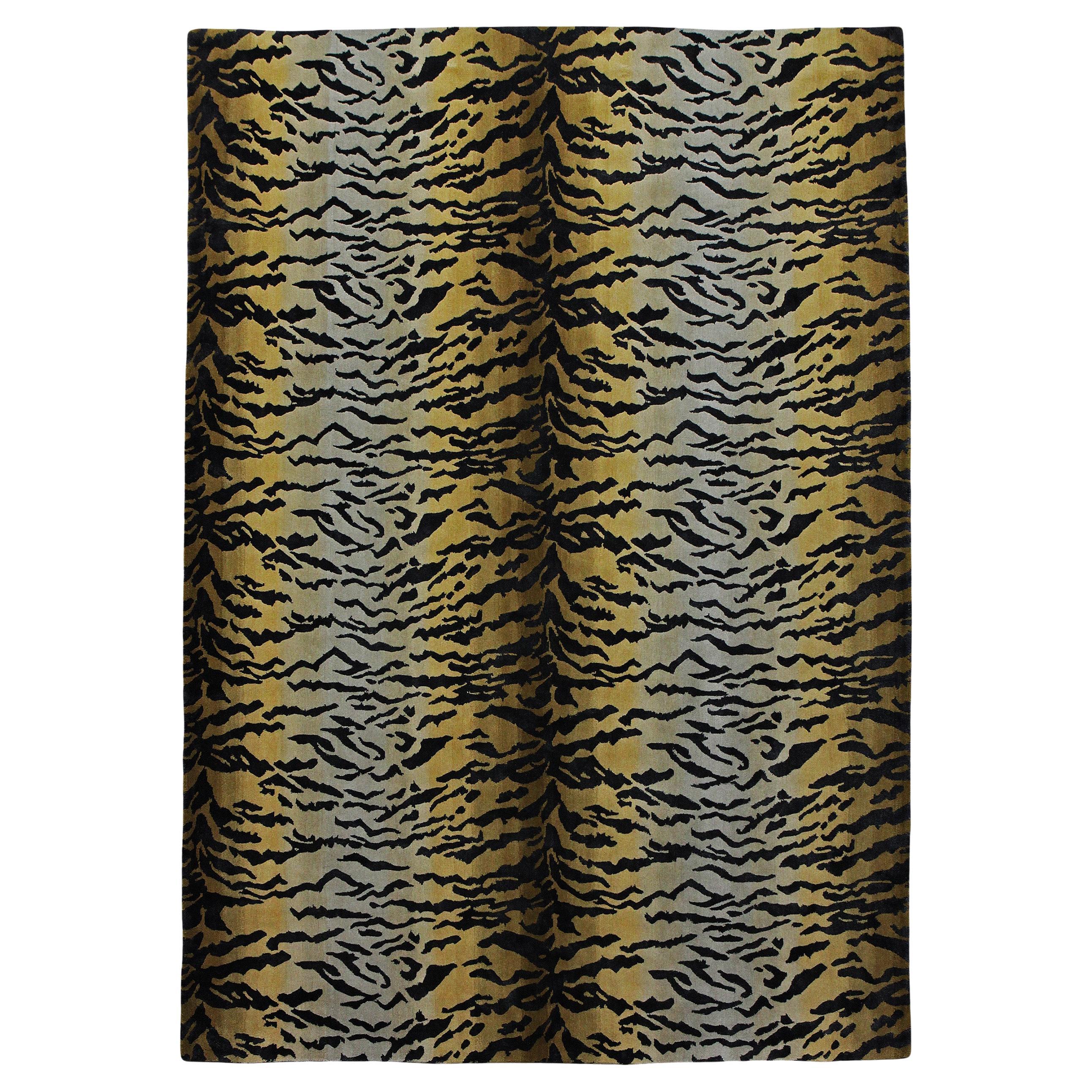 Luxury Modern Hand-Knotted Adaptations Panthera Tiger 12x16 Rug For Sale