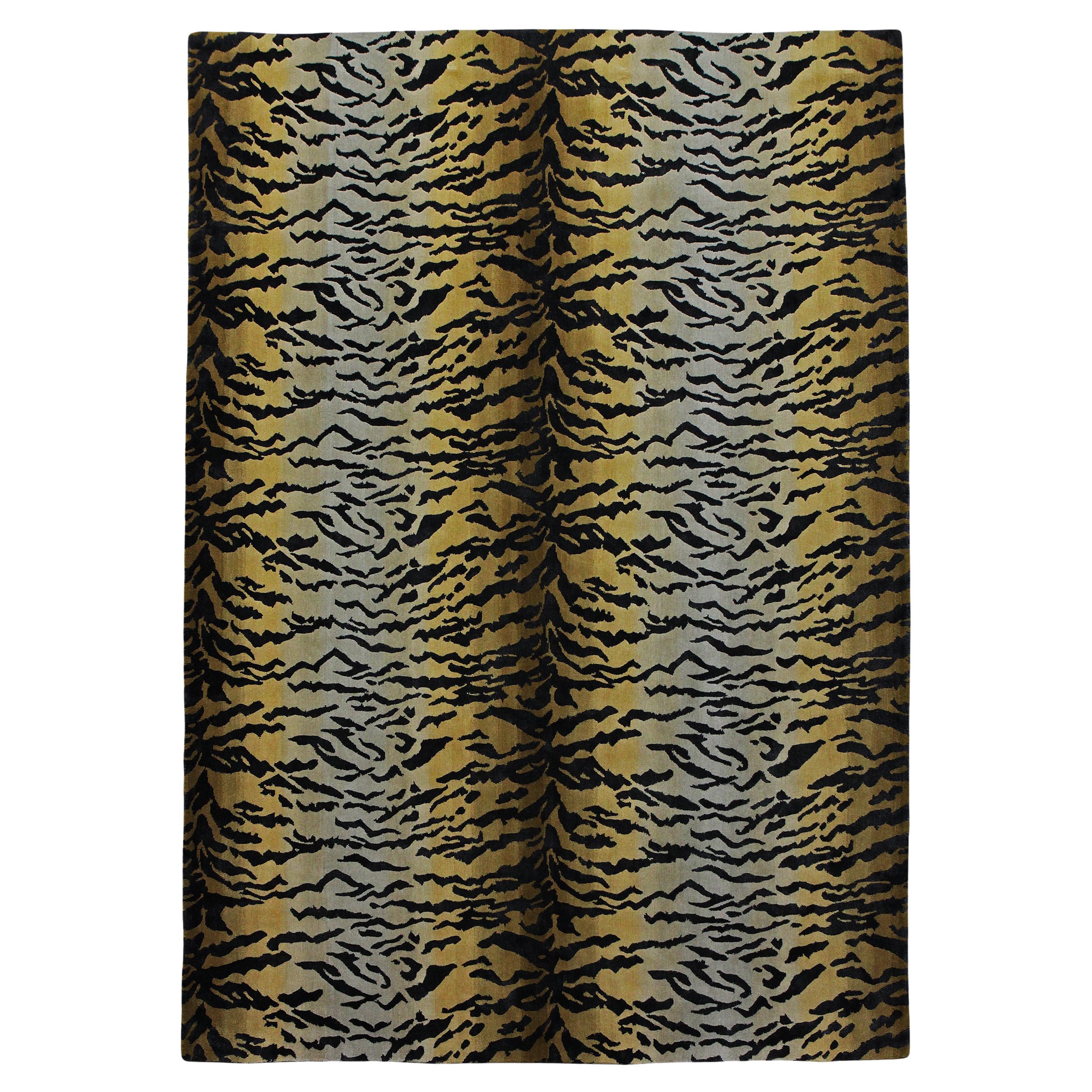 Luxury Modern Hand-Knotted Adaptations Panthera Tiger 12x16 Rug For Sale