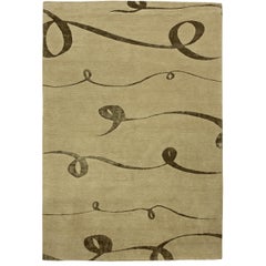 Luxury Modern Hand-Knotted Adaptations Ribbon Ecru 10x14 Rug