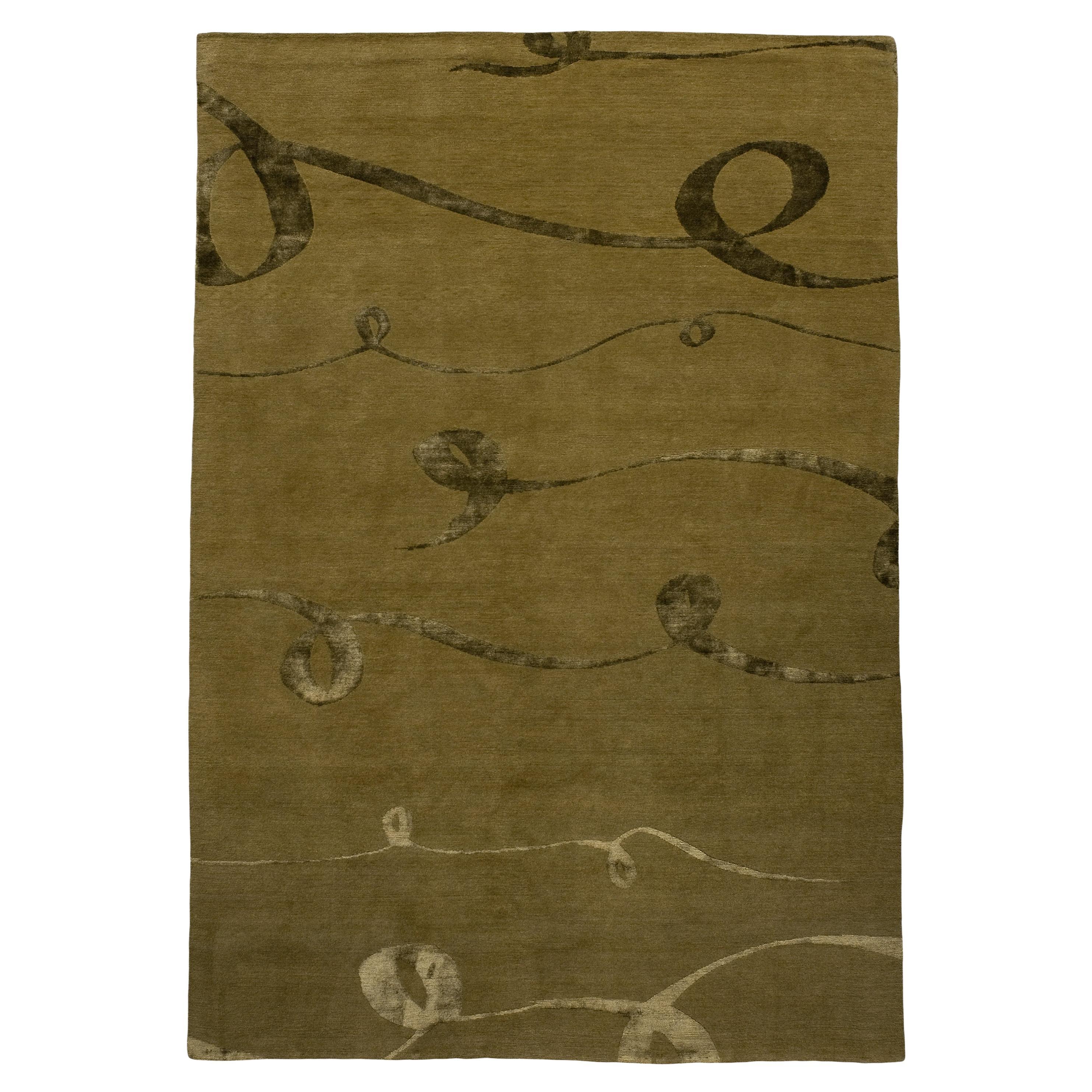 Luxury Modern Hand-Knotted Adaptations Ribbon Gold 10x14 Rug