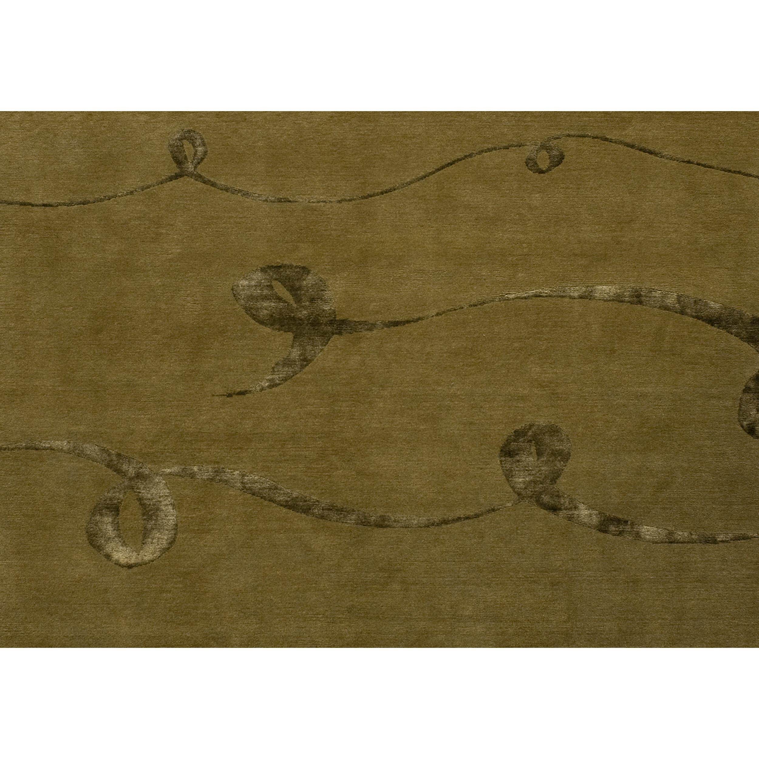Contemporary Luxury Modern Hand-Knotted Adaptations Ribbon Gold 12x16 Rug For Sale