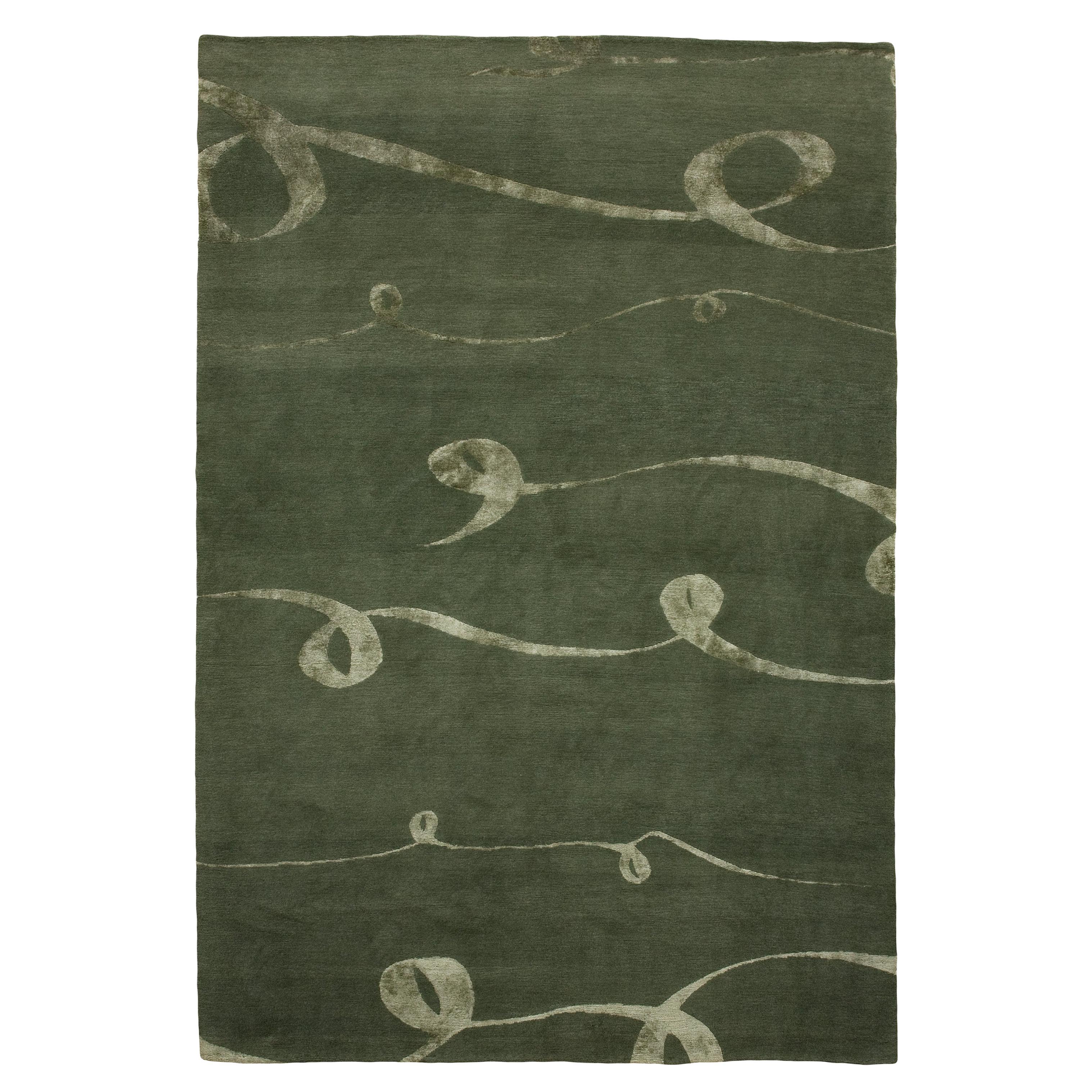 Luxury Modern Hand-Knotted Adaptations Ribbon Seafoam 12x16 Rug For Sale