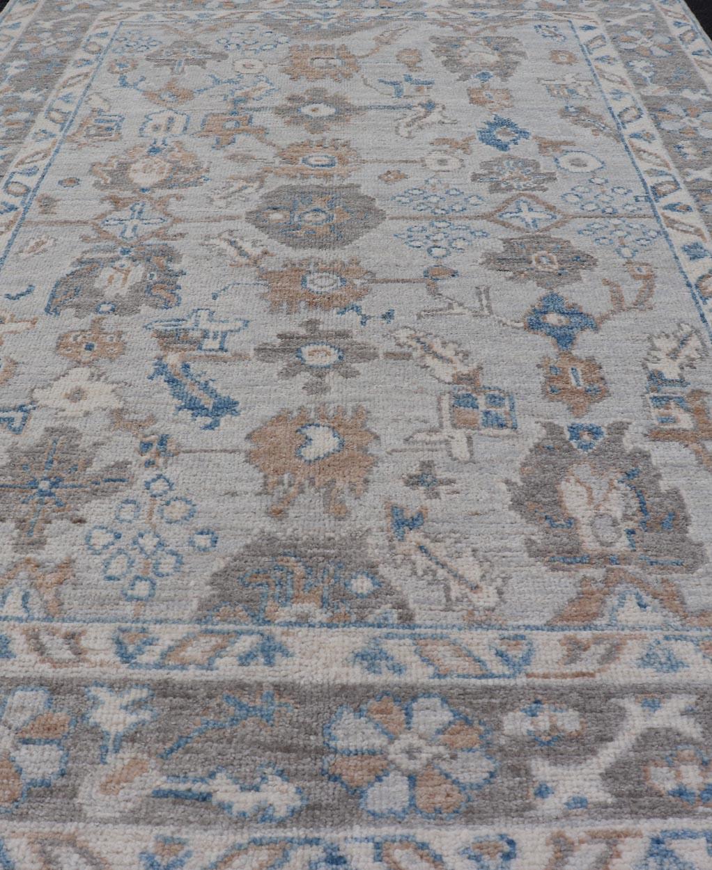 Hand-Knotted Afghan All-Over Floral Oushak with Multi-tiered Border In New Condition For Sale In Atlanta, GA