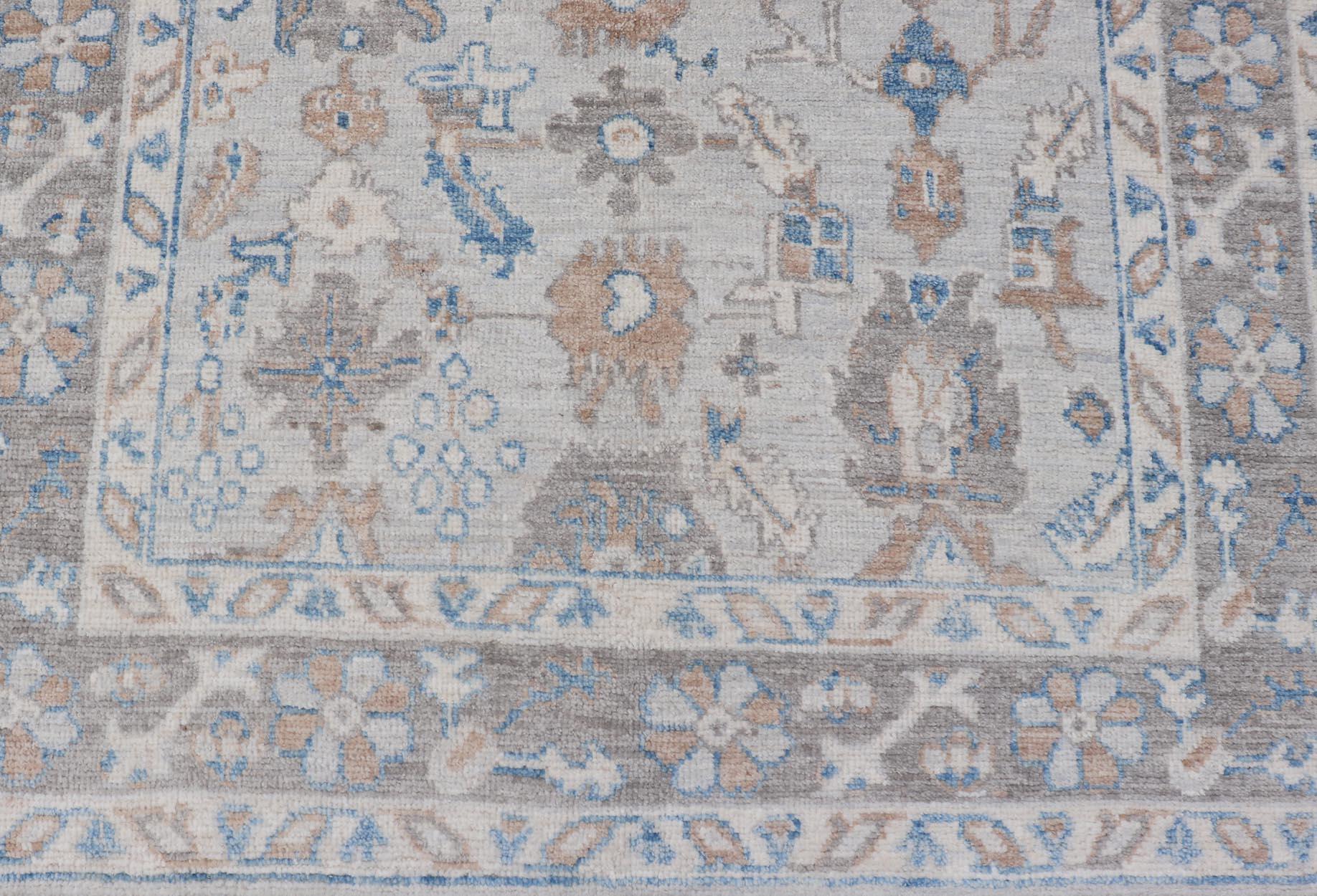 Hand-Knotted Afghan All-Over Floral Oushak with Multi-tiered Border For Sale 2