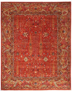 Hand-Knotted Afghan Cypress Wool Rug in Red, 8'2" x 10'2"