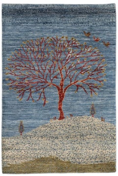 Hand-Knotted Afghan Luri Gabbeh Wool Rug with Tree Design, 3' x 5'