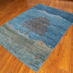 Hand-Knotted Afghan Luri Gabbeh Wool Rug with Tree Design, 4' x 6'