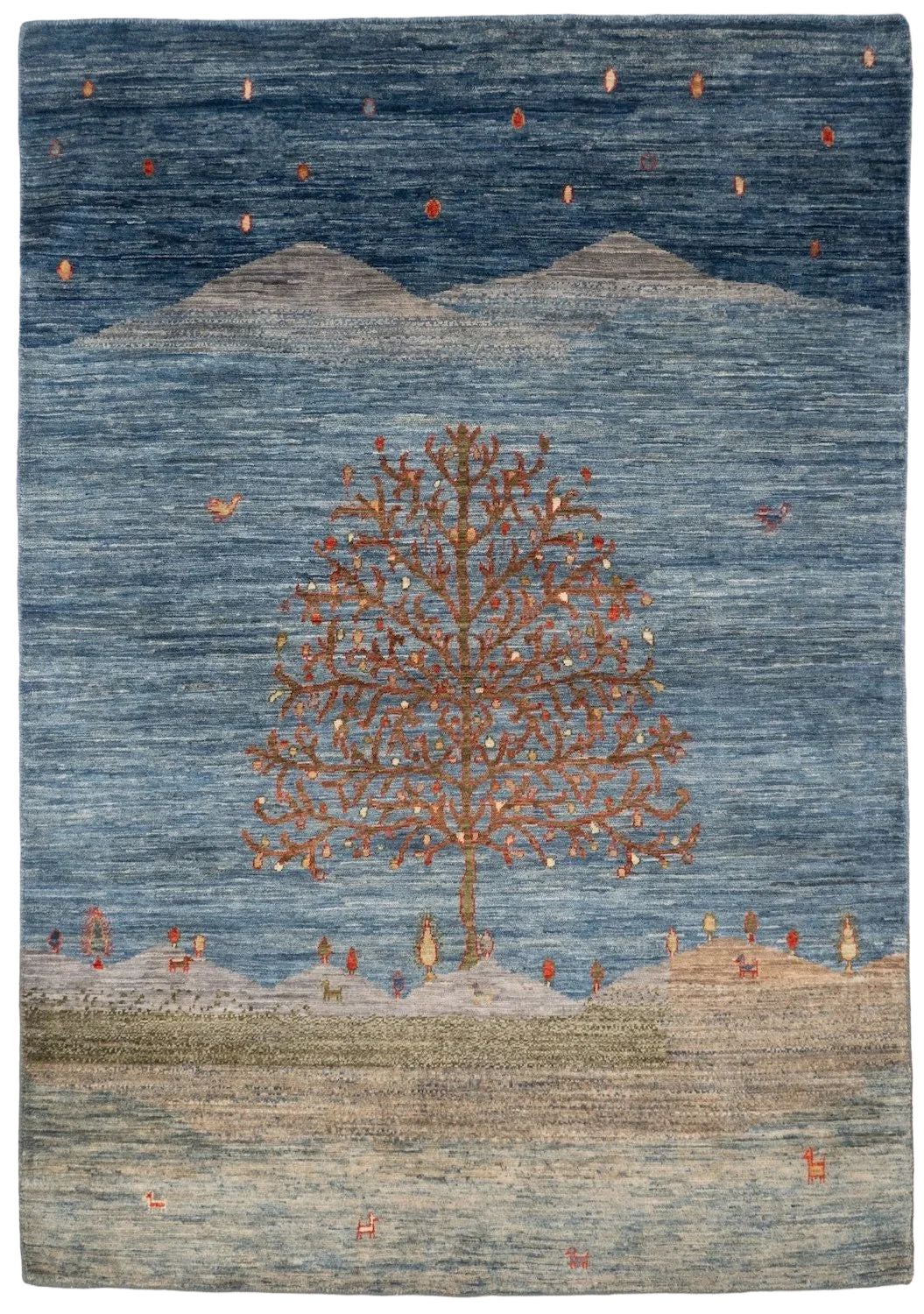 Hand-Knotted Afghan Luri Gabbeh Wool Rug with Tree Design, 4' x 6'