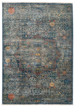 Hand-Knotted Afghan Mamluk Wool Rug, Blue Classic Accent Area Rug